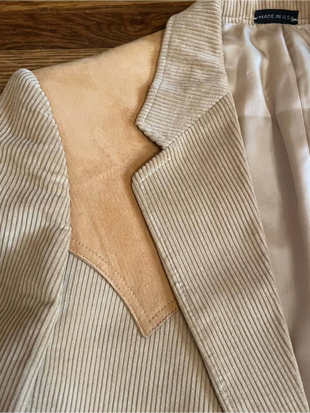 Vtg western corduroy leather blazer men’s 40 Rockabilly Yellowstone tan - Picture 5 of 13